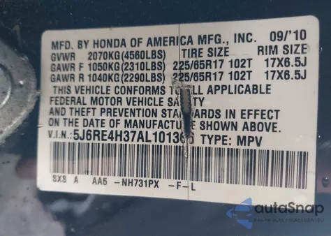 2010 Honda Cr-V Lx z USA, uszkodzony, nr VIN 5J6RE4H37AL101366